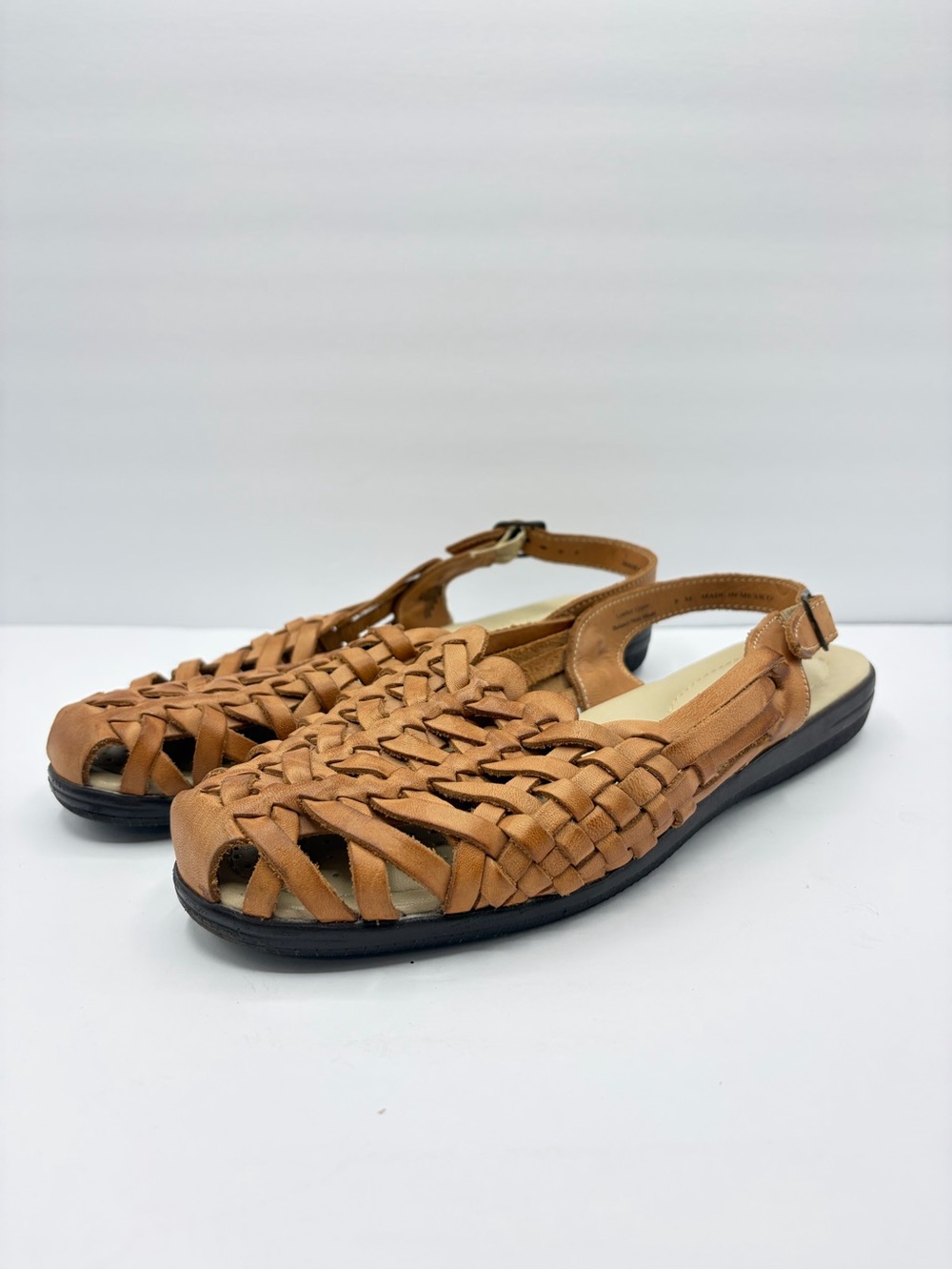 Softspots Women’s Size 9M Woven Huarache Flats in Tan Leather Made in Mexico